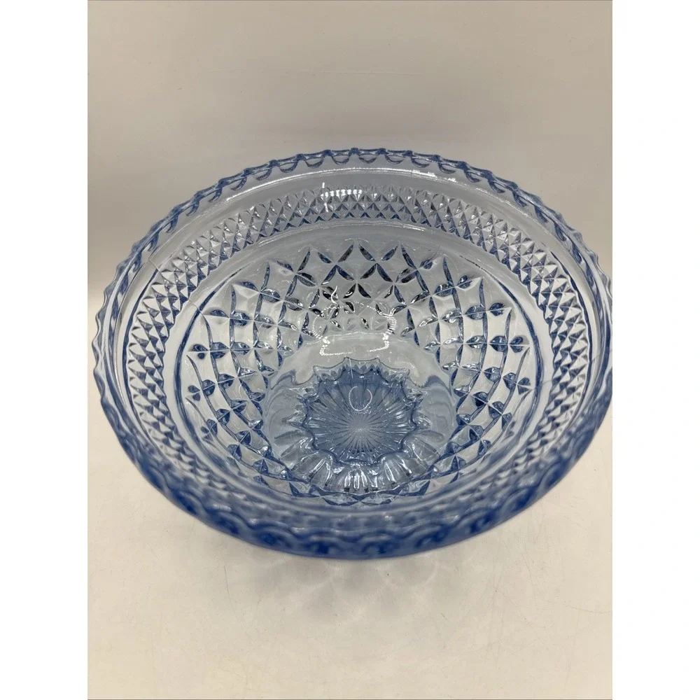 Vintage Sapphire Ice Blue Glass Wexford Pedestal Candy Dish Trinket Dish